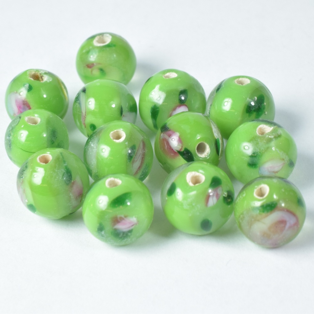 10mm Lampwork Glass Murano Green Beads